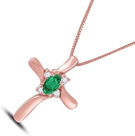 Aone Jewelery 0.30 Carat 5x3 Oval Gemstone-Diamond Religious Cross Pendant For Woman Crafted In 10k Rose White And Yellow Gold With 18" Gold Plated Over 925 Sterling Silver Box Chain