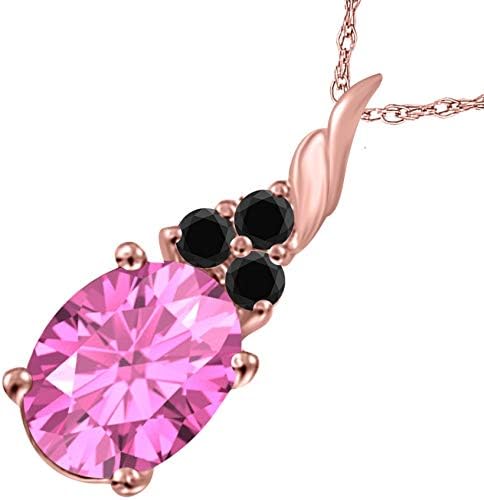 1.35 Cttw Oval Shape Pink Topaz And Black Diamond Pendant Necklace Gift For Women Made In 14k Rose, White, Yellow Gold, Best Valentinesday Gift