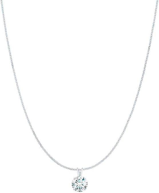 White Moissanite 14k Gold Solitaire Pendant with Gold Plated Silver Chain