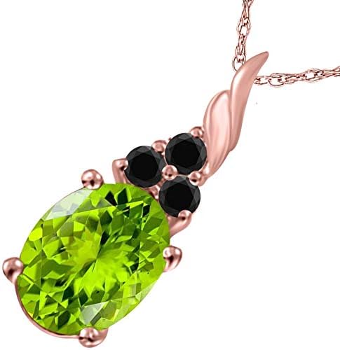 Oval Shape Peridot And Black Diamond Pendant Necklace With 1.35 Cttw Prong Set In 14k Gold (Rose, White, Yellow), Best Valentinesday Gift