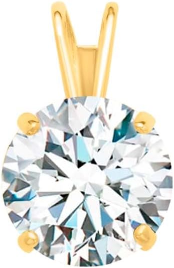 White Moissanite 14k Gold Solitaire Pendant with Gold Plated Silver Chain