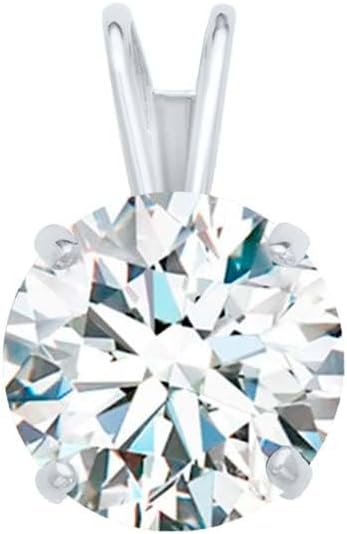White Moissanite 14k Gold Solitaire Pendant with Gold Plated Silver Chain