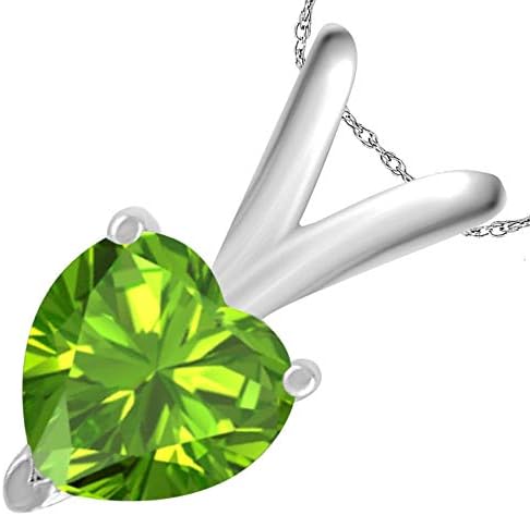AoneJewelry 0.25Ct Heart Peridot Pendant in 14k White Gold (4 mm), Best Valentinesday Gift