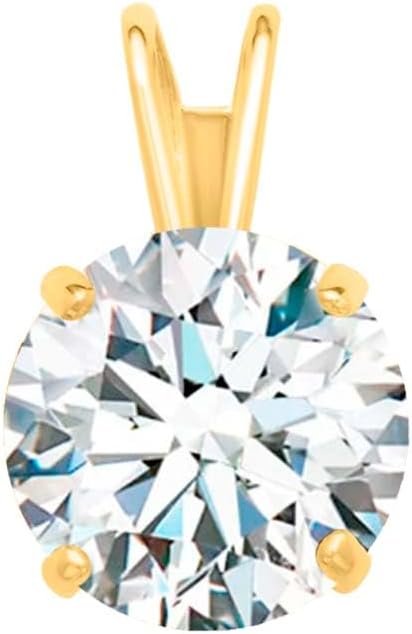 White Moissanite 14k Gold Solitaire Pendant with Gold Plated Silver Chain