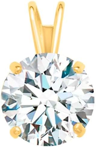 White Moissanite 14k Gold Solitaire Pendant with Gold Plated Silver Chain