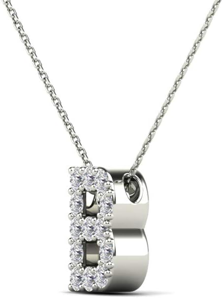 AoneJewelry 0.13 Carat Natural White Diamond Initial B Pendant Necklace For Women In 14K Yellow and White Gold with 18" Gold Cable Chain