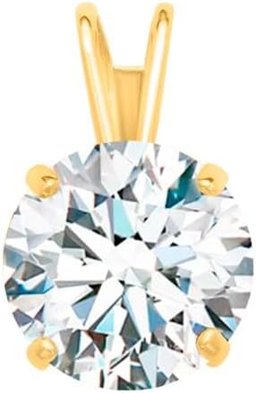 White Moissanite 14k Gold Solitaire Pendant with Gold Plated Silver Chain