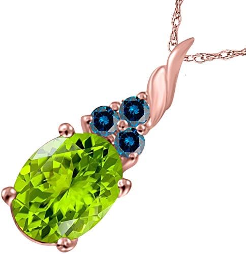 14k Gold Rose, White, Yellow Gold Dangling Style Pendant Necklace Gift For Women With 1.35 Cttw Oval Shape Peridot And Blue Diamonds By Aone Jewelry, Best Valentinesday Gift
