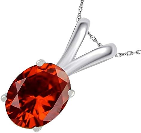 0.80Ct Oval Garnet Pendant in 14k White Gold (7x5 mm), Best Valentinesday Gift