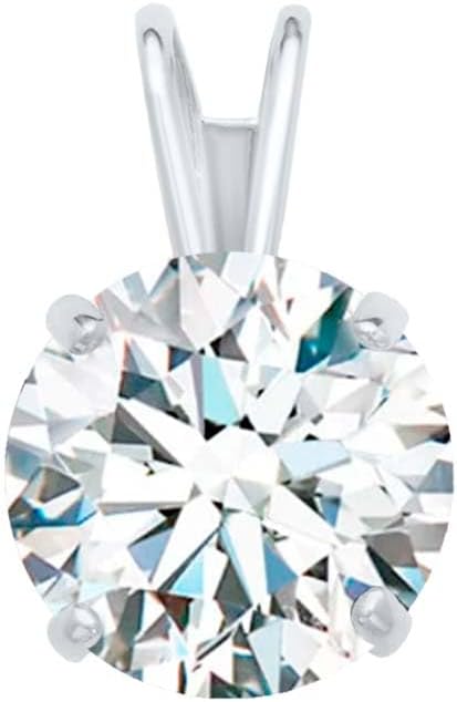 White Moissanite 14k Gold Solitaire Pendant with Gold Plated Silver Chain
