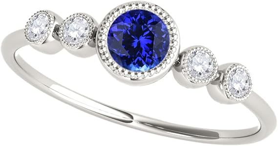 0.31 Cttw Natural Round Shape Tanzanite Gemstone And White Diamond Ring made in 14K Rose, White, Yellow Gold