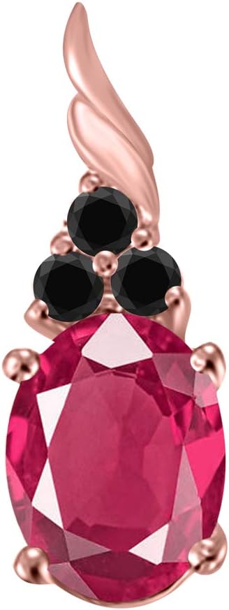 14k Rose, White, Yellow Gold Gemstone And Diamond Pendant Necklace For Women With 1.35 Cttw Oval Shape Ruby And Black Diamonds, Best Valentinesday Gift