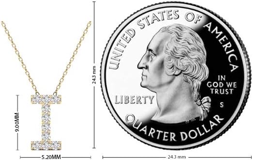 AoneJewelry 0.10 Carat Natural White Diamond Initial I Pendant Necklace For Women In 14K Yellow and White Gold with 18 Inch Gold Cable Chain