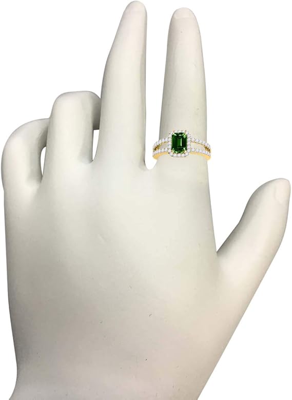 10k Gold (Rose, White, Yellow) Gemstone Ring With 2 Cttw Emerald Cut Emerald And Natural Diamonds, Best Valentinesday Gift