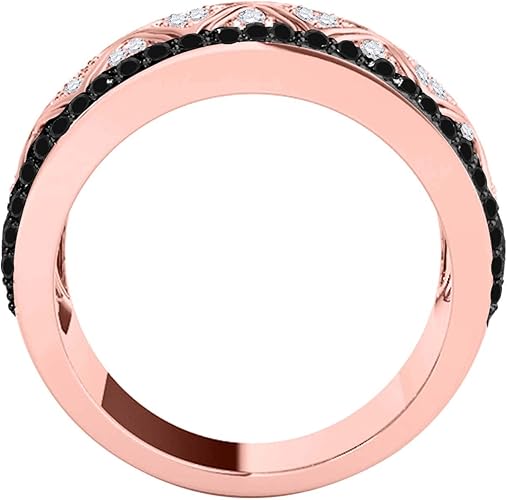 Diamond Wedding Band For Women 0.55 Carat Brilliant Round Natural White & Black Diamond Engagement Aniversary Ring Band In 10K Solid Rose Yellow White Gold | Aone Jewelry Collection