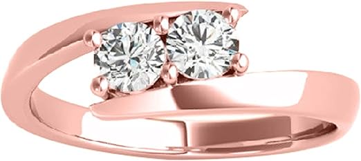Diamond Engagement Ring For Women 0.50 Carat Brilliant Round Lab Grown Diamond 2 Stone Engagement Aniversary Ring Band In 10K Solid Rose Yellow White Gold By AoneJewelry Collection
