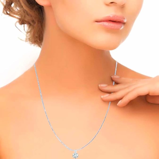 White Moissanite 14k Gold Solitaire Pendant with Gold Plated Silver Chain