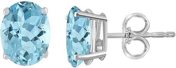 AoneJewelryOval Aquamarine Earrings for Women in 14k White Gold (6x4 mm) Prong-Setting Gemstone Wedding Jewelry Collection