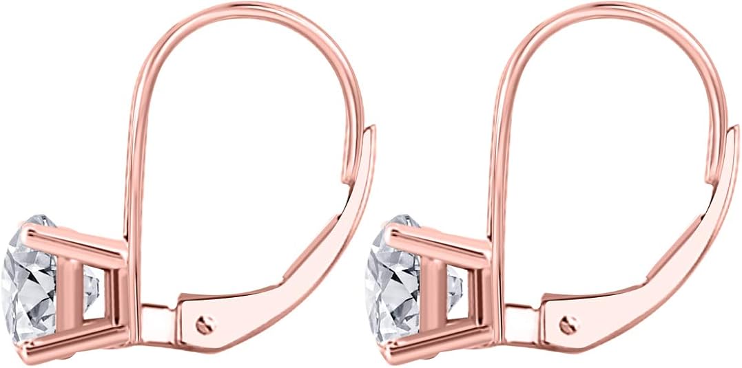 0.25 Carats Round White Diamond Leverback Earrings for Women in 14K White Yellow Gold Prong-Setting