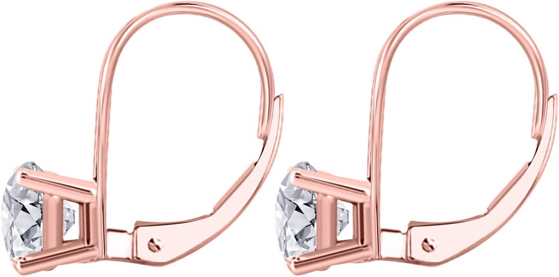 1.75 Carats Round White Diamond Leverback Earrings for Women in 14K White Yellow Rose Gold Prong-Setting
