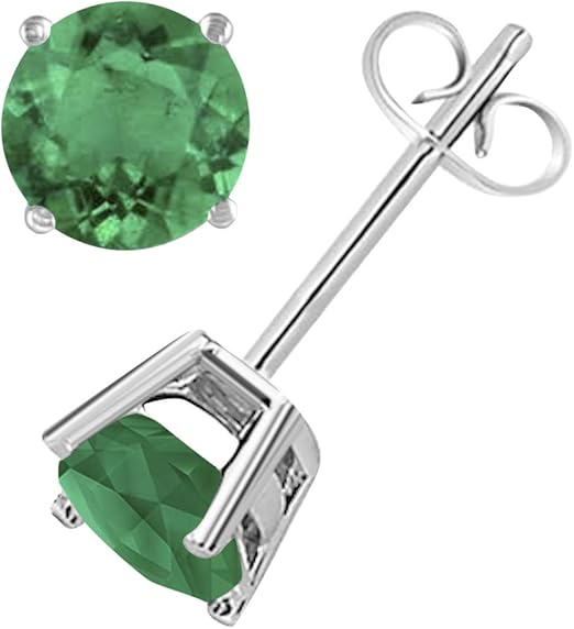 AoneJewelryRound Emerald Earrings for Women In 14k White Gold Prong-Setting Gemstone Wedding Jewelry Collection
