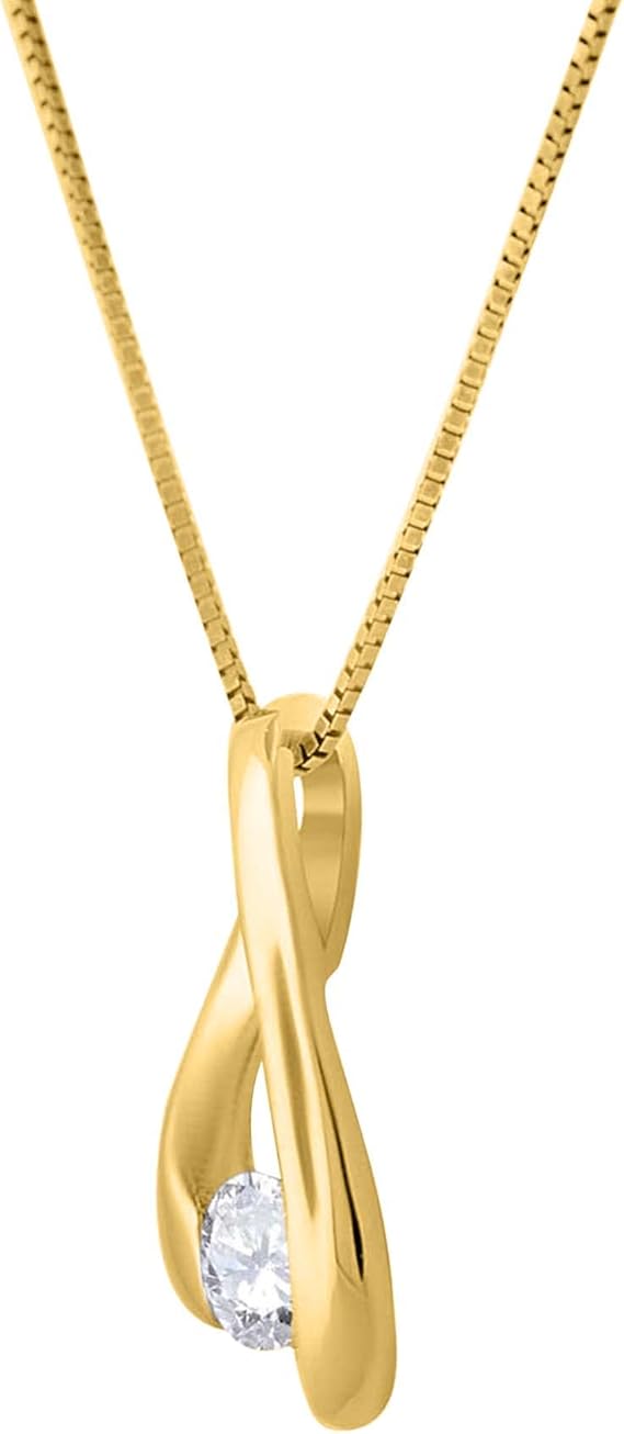 0.25 Carat Lab-Grown Round Diamond Channel-Set Pendant Necklace For Women In 10K Rose, Yellow and White Gold with Gold Plated 925 Sterling Silver 18" Box Chain