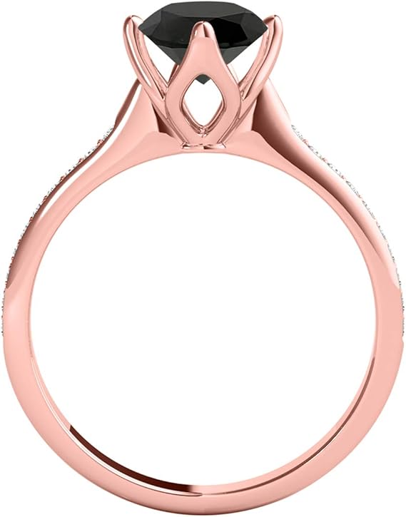 AoneJewelry Aone Jewelry 1.15 Cttw Round Shape Black And White Diamond Engagement Ring (size 5-9) made in 14K Rose, White, Yellow Gold Cathederal Style, Best Valentinesday Gift