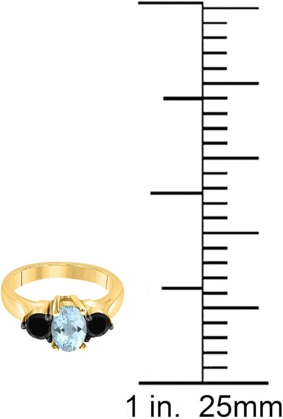 10K Solid Yellow Gold Ring With 1.50 Carat Oval Shape Aquamarine And Black Diamonds, Best Valentinesday Gift