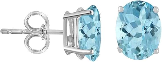 AoneJewelryOval Aquamarine Earrings for Women in 14k White Gold (6x4 mm) Prong-Setting Gemstone Wedding Jewelry Collection