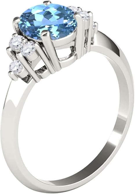 1.55 Carat Blue Topaz & Diamond 10K White Gold Gemstone Ring For Women's, Best Valentinesday Gift