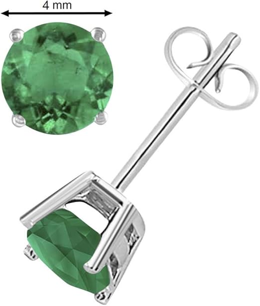 AoneJewelryRound Emerald Earrings for Women In 14k White Gold Prong-Setting Gemstone Wedding Jewelry Collection