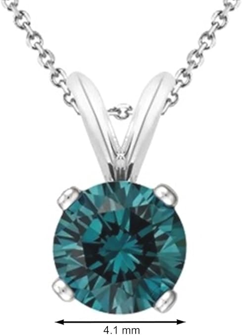 AoneJewelry 0.50 CT Round Blue Diamond Solitaire Pendant in 14K White Gold, Best Valentinesday Gift