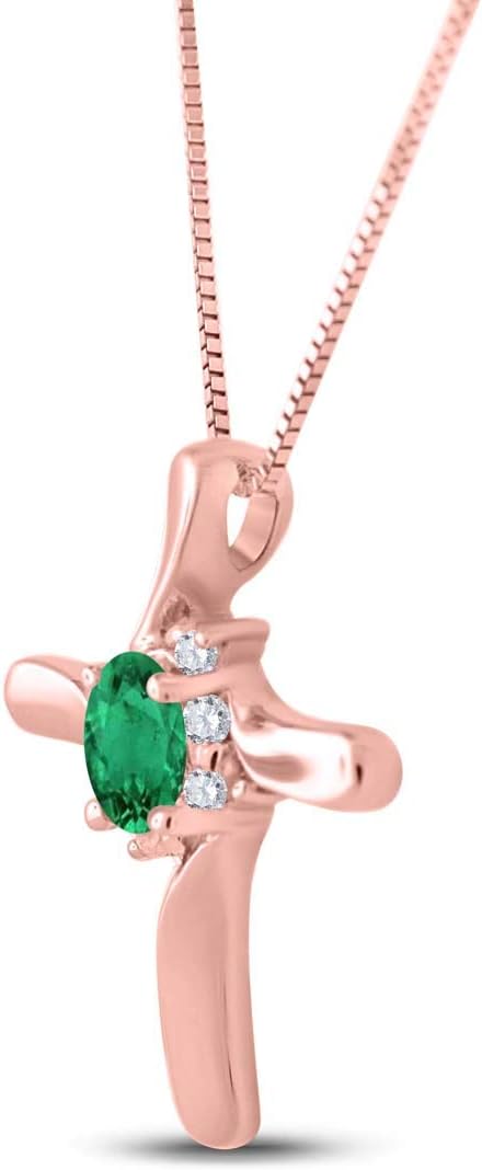 Aone Jewelery 0.30 Carat 5x3 Oval Gemstone-Diamond Religious Cross Pendant For Woman Crafted In 10k Rose White And Yellow Gold With 18" Gold Plated Over 925 Sterling Silver Box Chain