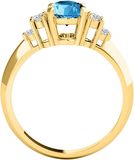 1.55 Carat Blue Topaz & Diamond 10K Yellow Gold Gemstone Ring For Women's, Best Valentinesday Gift