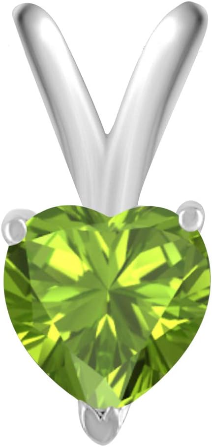 AoneJewelry 0.25Ct Heart Peridot Pendant in 14k White Gold (4 mm), Best Valentinesday Gift
