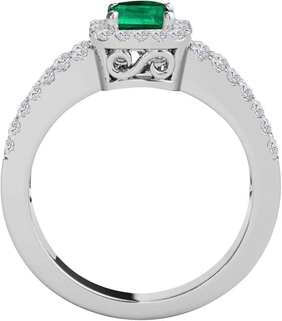10K Solid White Gold Natural Diamond Ring with 2 Carat (I-J, I1-I2) Emerald Cut Emerald, Best Valentinesday Gift