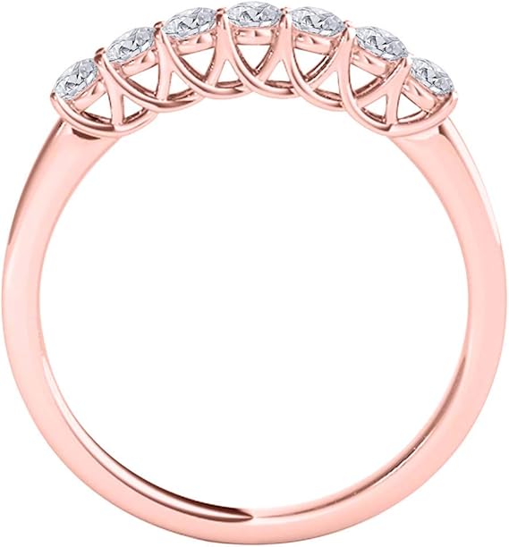 AoneJewelry 0.55 Carat Diamond (H-I/ I1-I2) Seven Stone Wedding Band In 10K Rose Solid Gold, Best Valentinesday Gift