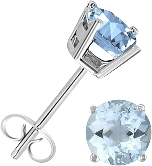 AoneJewelryRound Aquamarine Earrings for Women In 14k White Gold Prong-Setting Gemstone Wedding Jewelry Collection