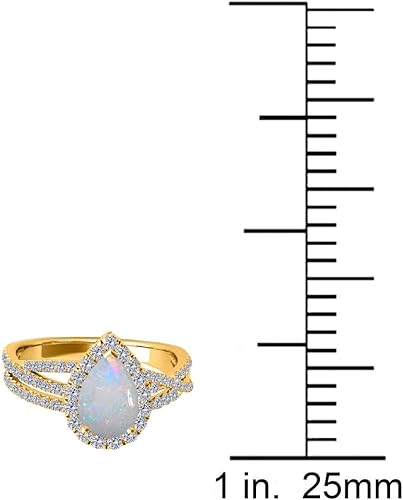 2.00 Carat Pear Shape Opal & Diamond Gemstone Ring In 10K Yellow Solid Gold, Best Valentinesday Gift