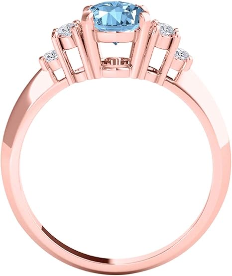 1.55 Carat Aquamarine & Diamond Gemstone Ring In 10K Solid Rose Gold, Best Valentinesday Gift