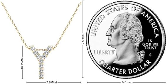 AoneJewelry 0.10 Carat Natural White Diamond Initial Y Pendant Necklace For Women In 14K Yellow and White Gold with 18" Gold Cable Chain
