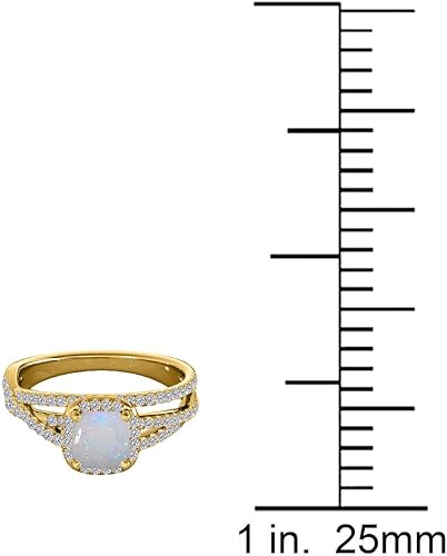 1.35 Carat Cushion Shape Opal & White Diamond Split Shank Ring In 14K Solid Yellow Gold, Best Valentinesday Gift