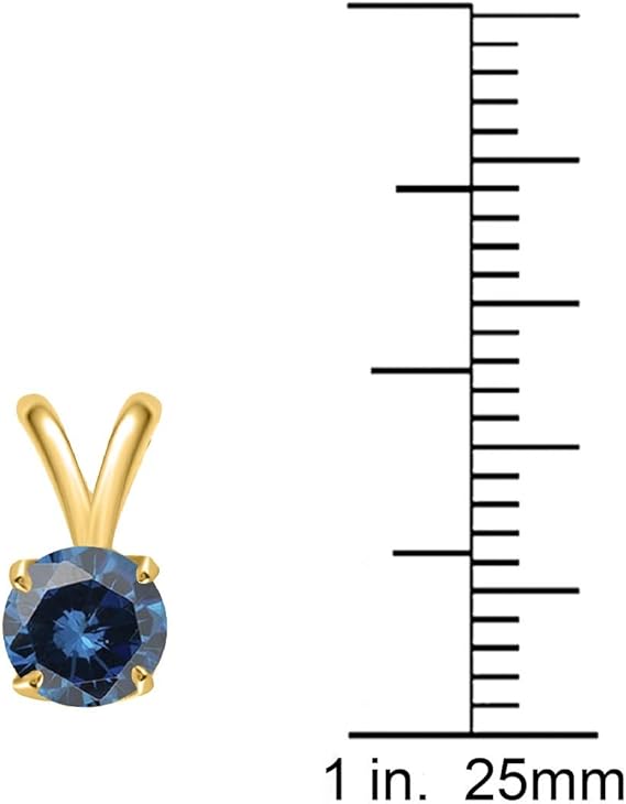 AoneJewelry 0.40 CT Round Blue Diamond Solitaire Pendant In 14K Yellow Gold, Best Valentinesday Gift