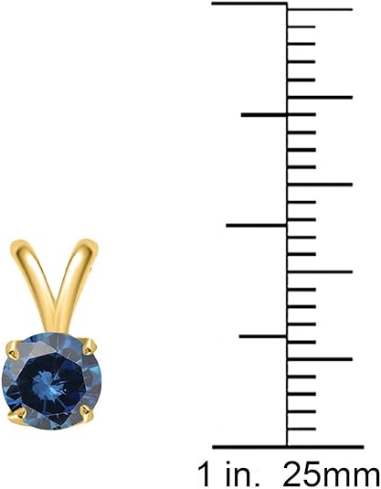 AoneJewelry 0.25 CT Round Blue Diamond Solitaire Pendant in 14K Yellow Gold, Best Valentinesday Gift