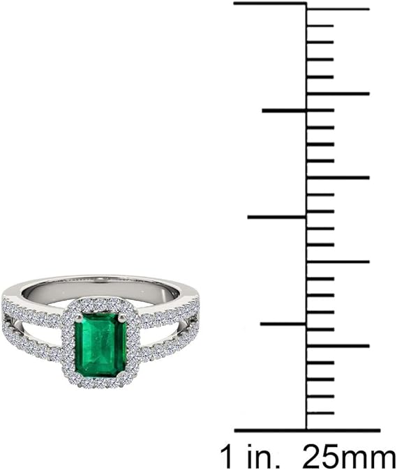 10K Solid White Gold Natural Diamond Ring with 2 Carat (I-J, I1-I2) Emerald Cut Emerald, Best Valentinesday Gift
