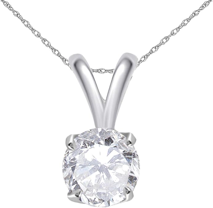 AoneJewelry 0.33 CT Round White Diamond Solitaire Pendant In 14K White Gold, Best Valentinesday Gift