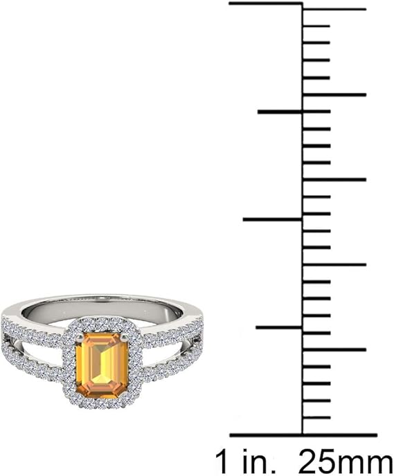 10K Solid White Gold Ring 2 Carat (I-J, I1-I2) Emerald Cut Natural Citrine And Diamonds, Best Valentinesday Gift