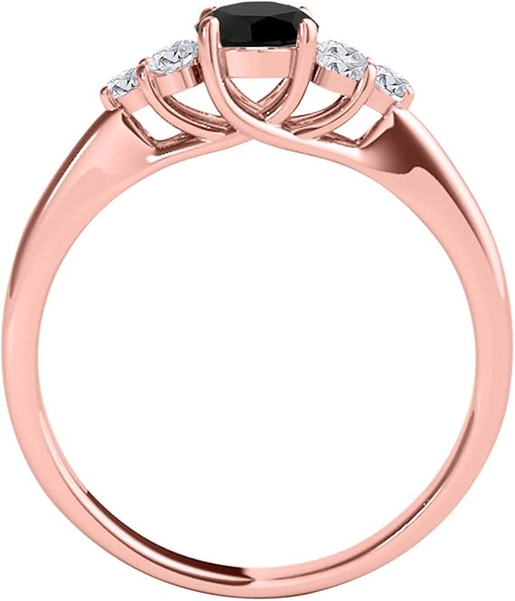 AoneJewelry 1.50 Carat 10K Rose Gold Black & White Diamond Seven Stone Engagement Ring, Best Valentinesday Gift