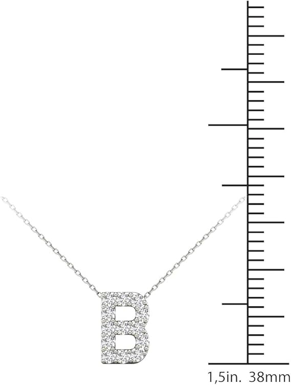 AoneJewelry 0.13 Carat Natural White Diamond Initial B Pendant Necklace For Women In 14K Yellow and White Gold with 18" Gold Cable Chain