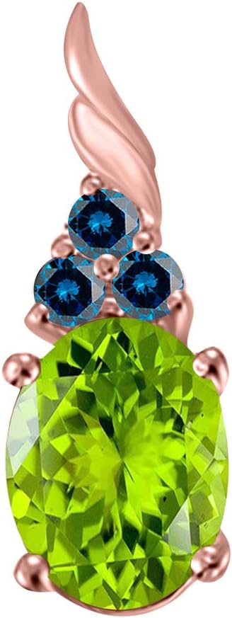 14k Gold Rose, White, Yellow Gold Dangling Style Pendant Necklace Gift For Women With 1.35 Cttw Oval Shape Peridot And Blue Diamonds By Aone Jewelry, Best Valentinesday Gift